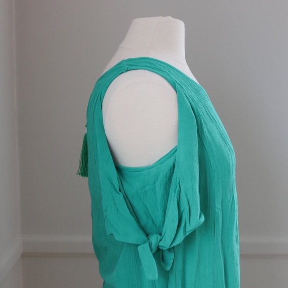 NEW Soft Surroundings Destin Crinkle Pullover Cold Shoulder Tunic Dress Green SP - Picture 5 of 9